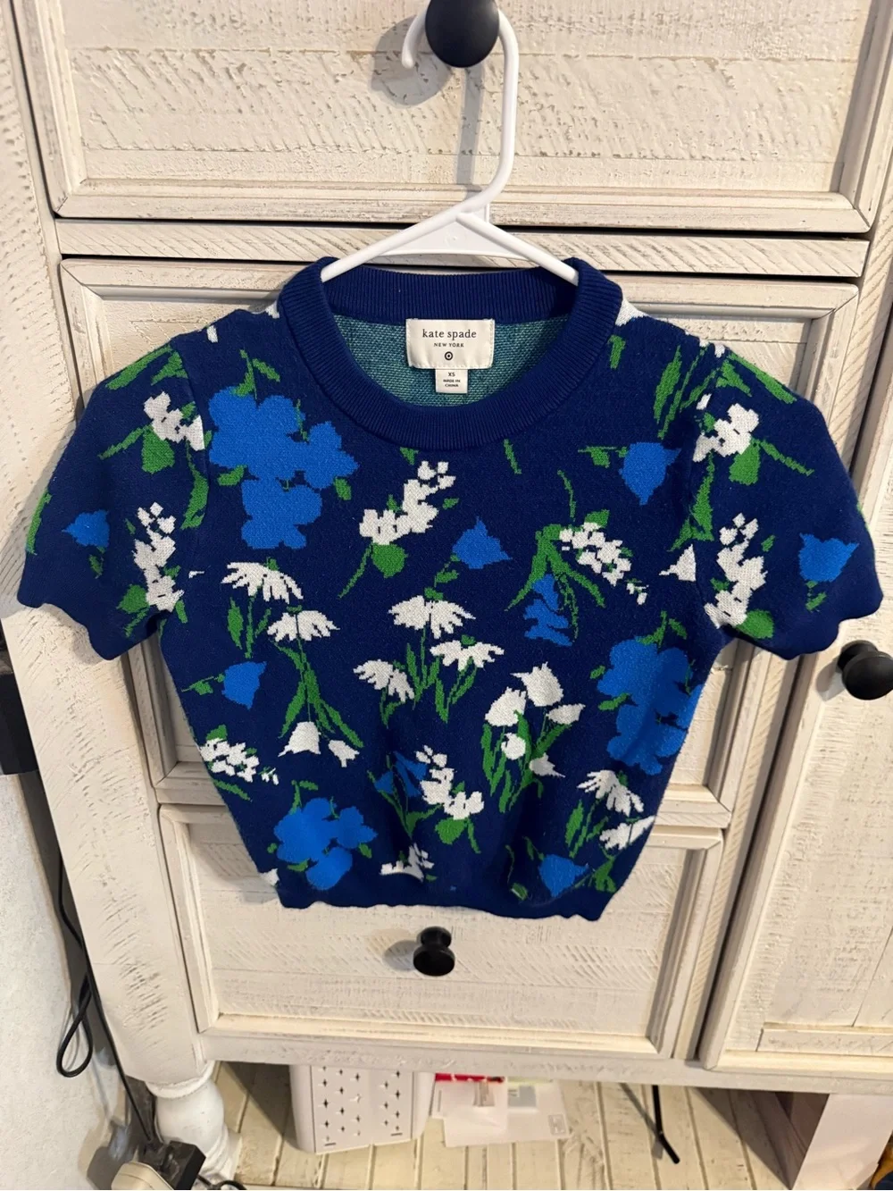 kate spade Blue Floral Short Sleeve Knit Top